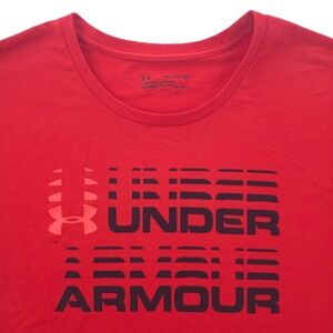 Under Armour Mens Shirt Long Sleeve HeatGear 2XL Red Graphic Logo Loose Fit Tee